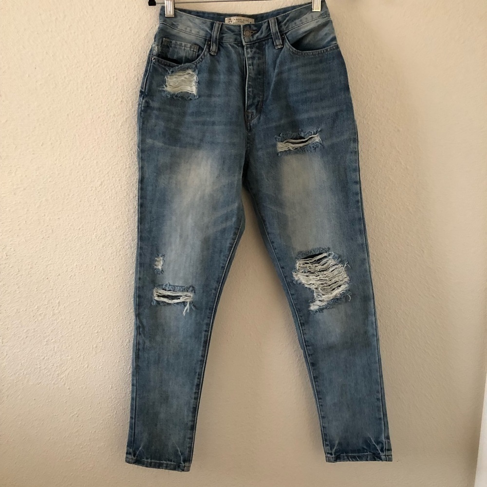 Angel Kiss light wash distressed high waist jeans size 5